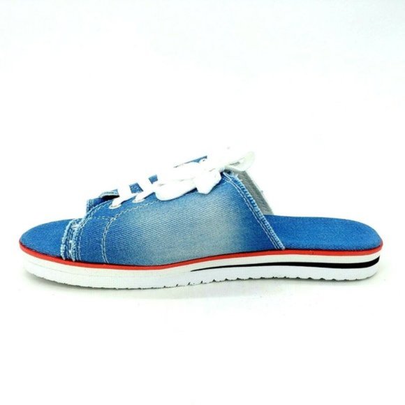 Womens Lace Up Slide Sandal Denim EUR 40 NEW - Picture 1 of 8